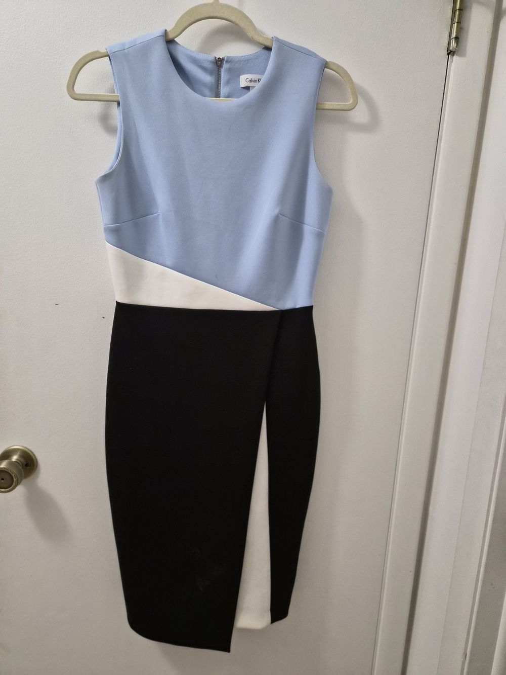 Calvin Klein Colorblock Sheath Dress in Light Blue, White & Black